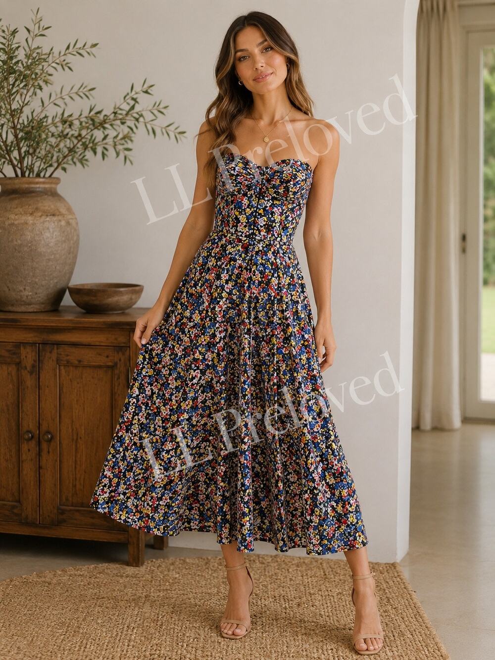 Veronica Beard Strapless Silk Floral Midi Dress Size 4 Multicolor Bustier